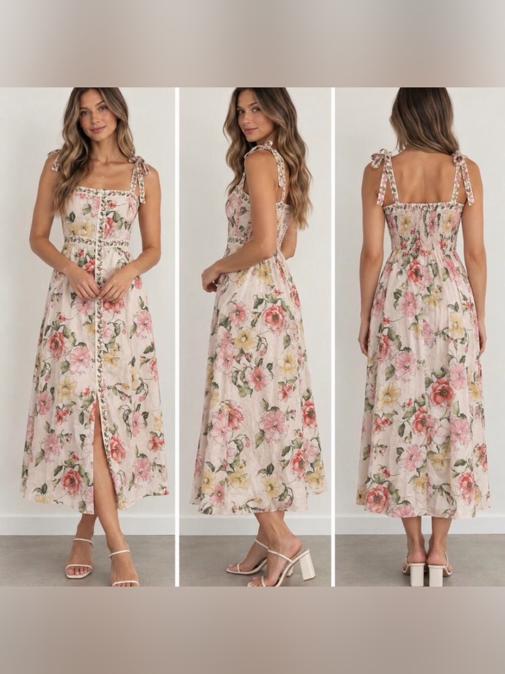 Calypso St Barth Floral Tie-Shoulder maxi Dress - Blush Pink